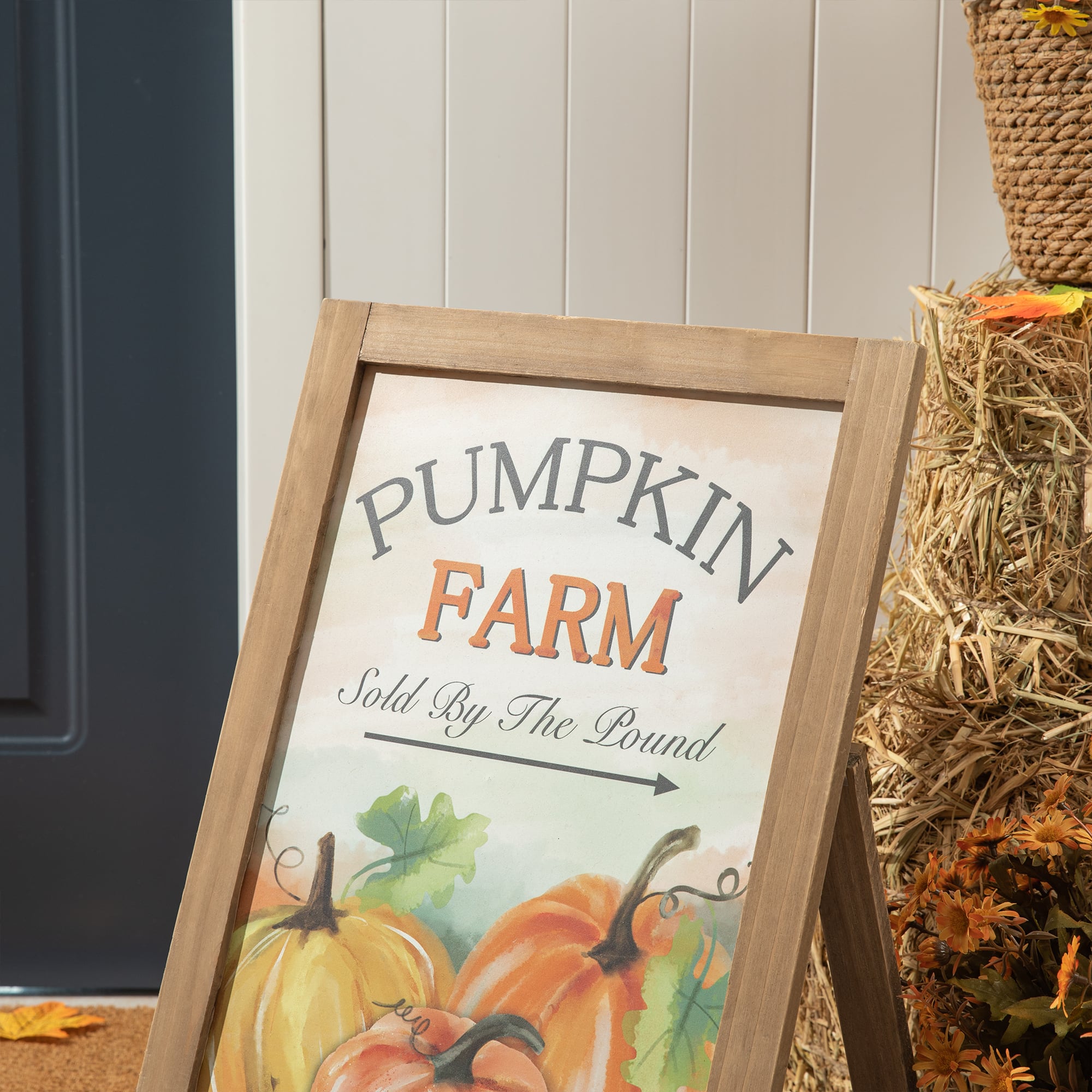 24" GlitzHome® Pumpkin Farm Wooden Porch Sign